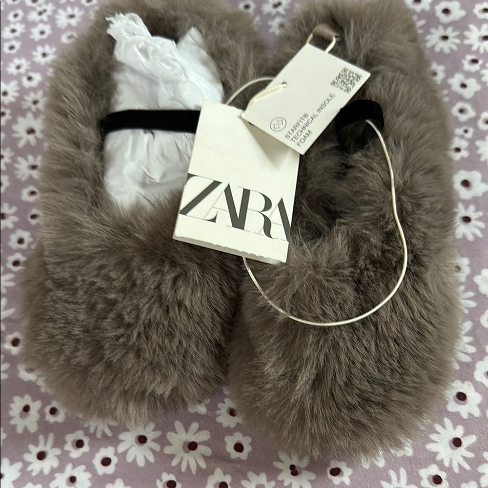 Zara Taupe Fuzzy Slippers
